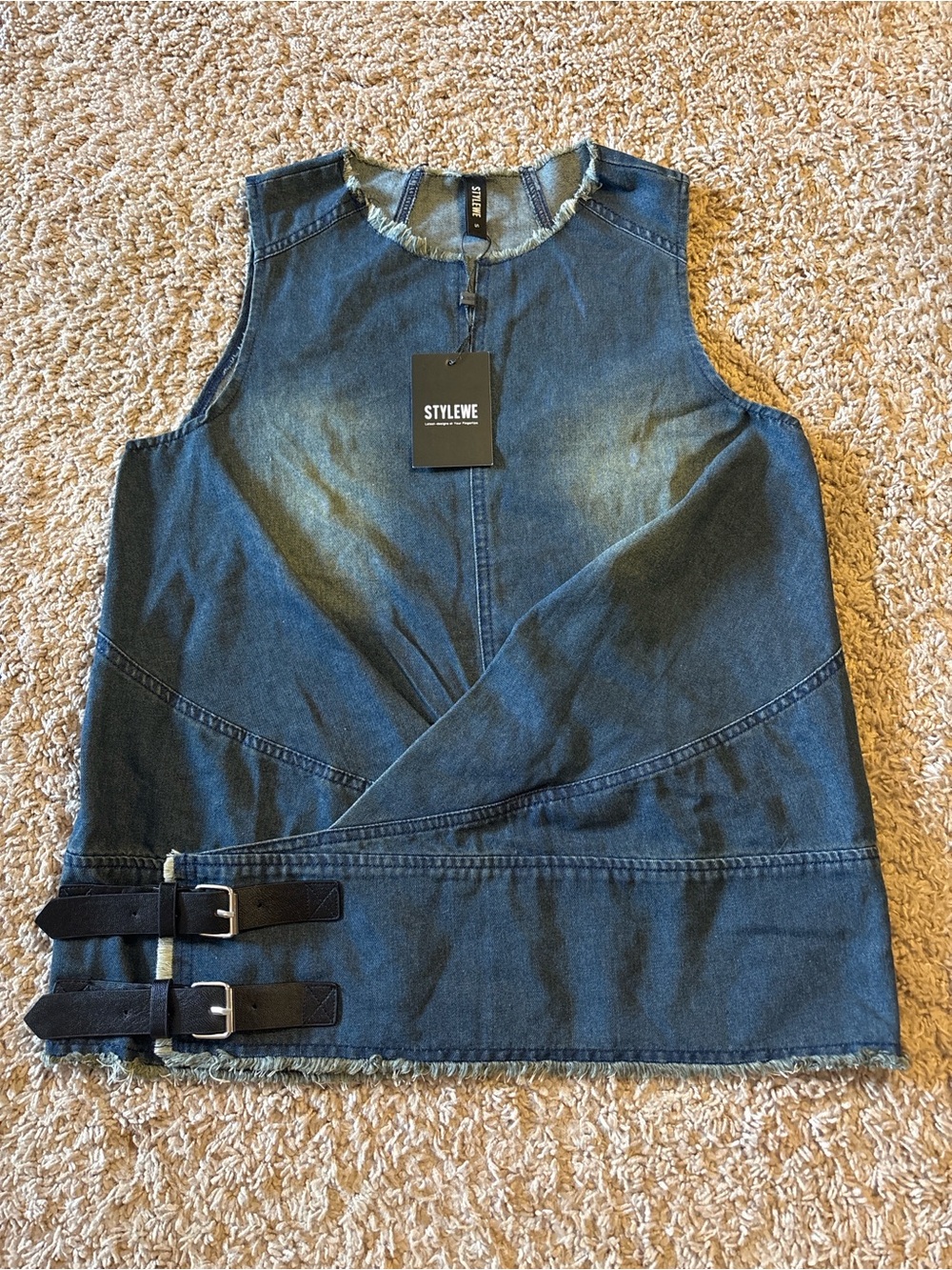 StyleWe Blue Denim Vest with Buckles